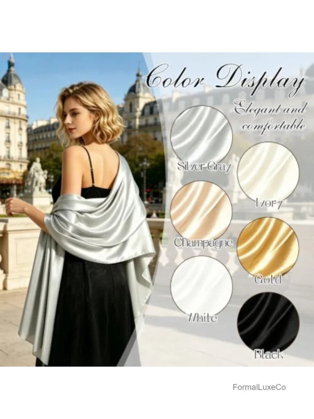 Satin Shawl Wrap Long Silky Scarf Evening Cover Up Formal